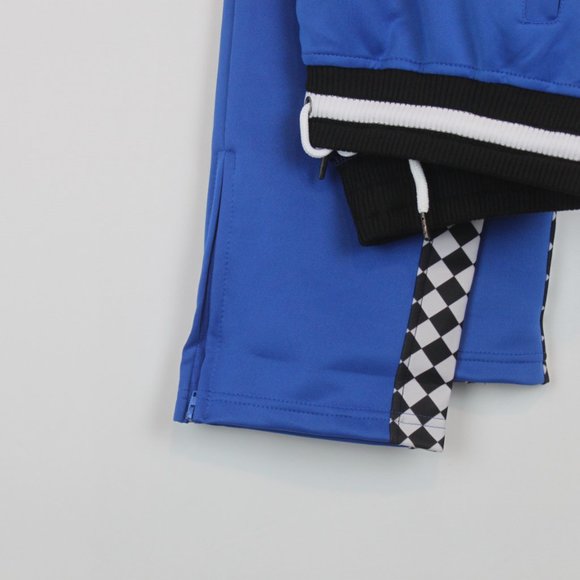Womens Blue Lounge Drawstring Pants with Black and White Checkered Stripe - Picture 8 of 12